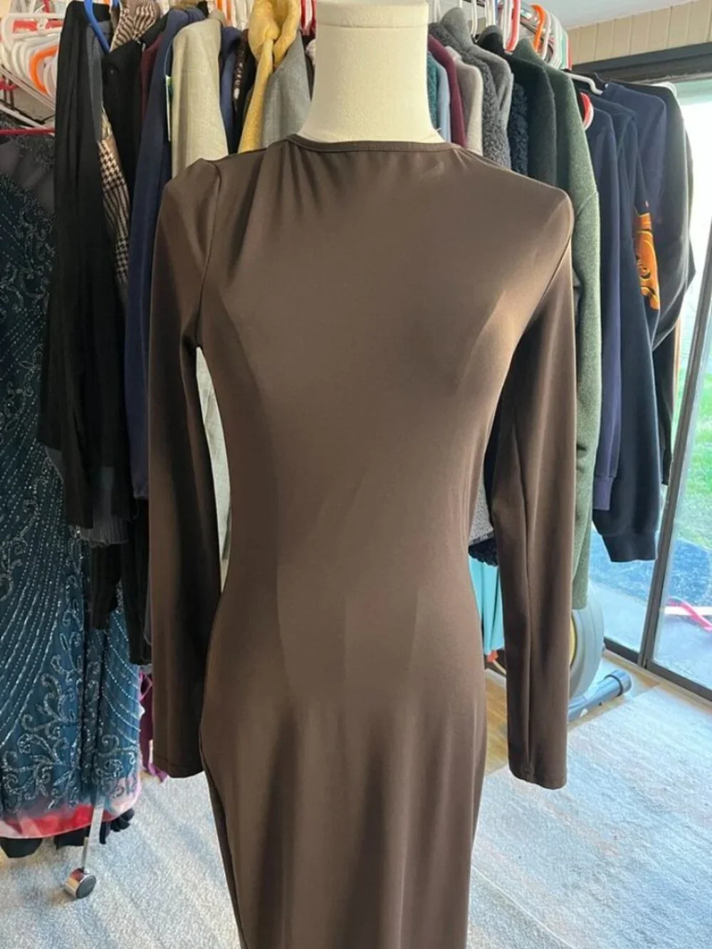 Missguided Coffee Brown Slinky Maxi Dress Size S - Picture 8 of 9